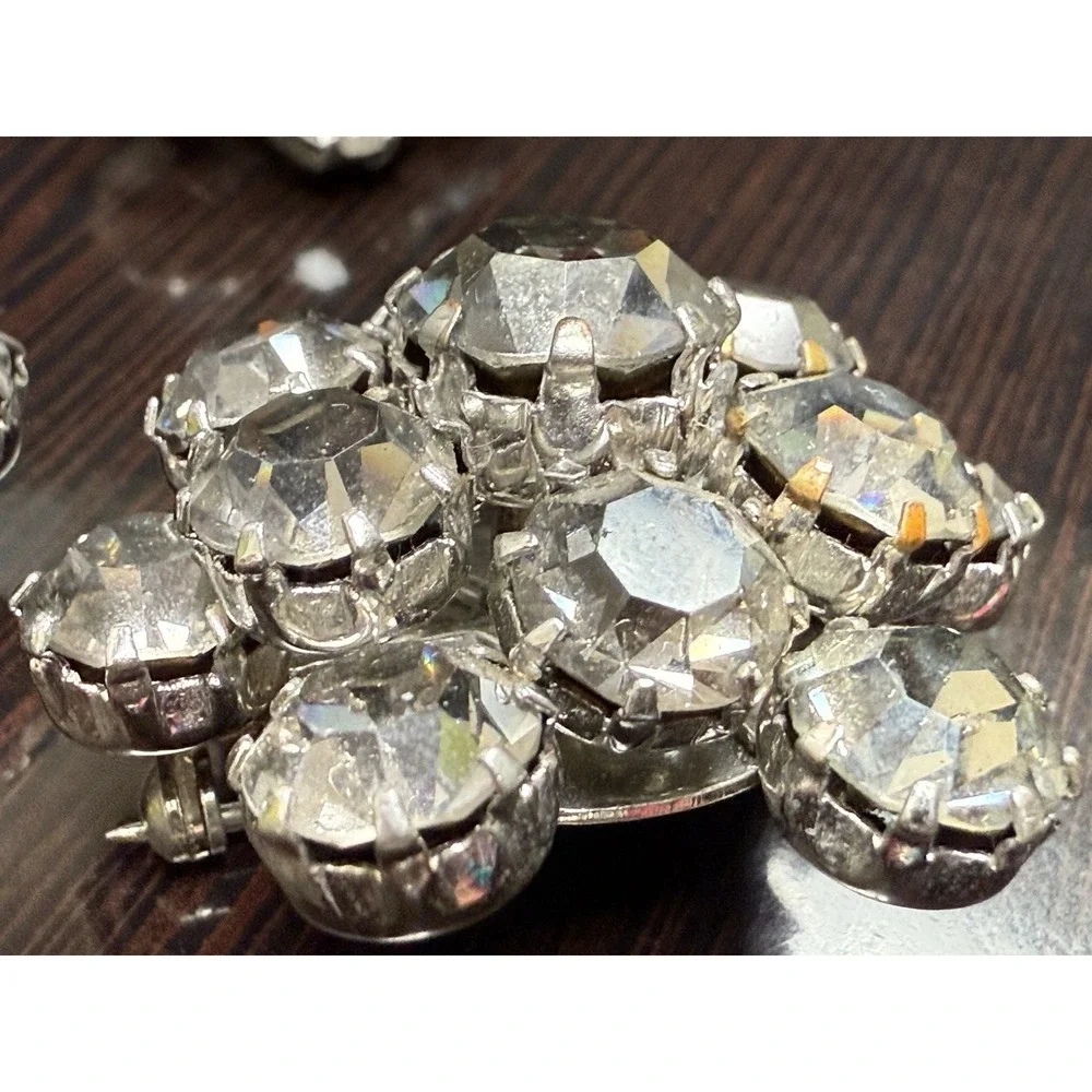 Vintage Signed Weiss Clear Rhinestone Brooch & Clip Earring Jewelry Set Estate